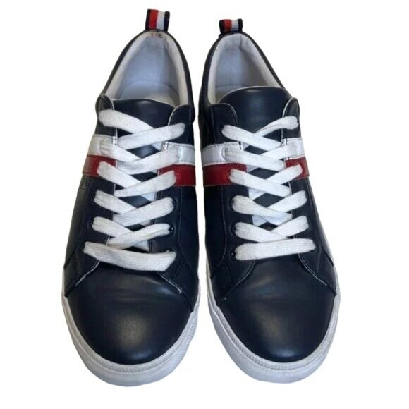 Y2K TOMMY HILFIGER SNEAKERS 8.5 BLUE w/ RED WHITE STRIPE STY No TWLIREAL LACE UP - Picture 2 of 6